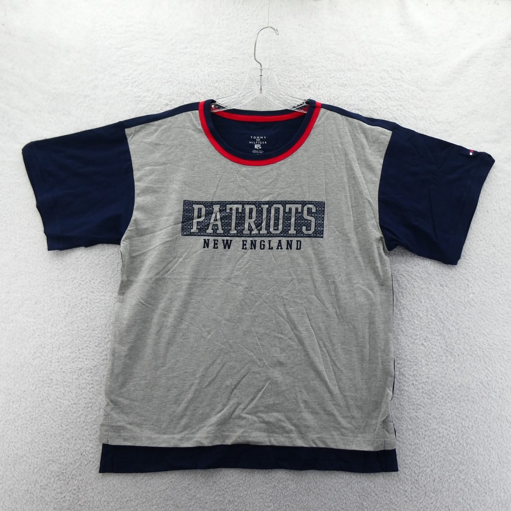 Tommy Hilfiger Shirt Women Small New England Patriots Gray Navy Blue Vintage Y2K